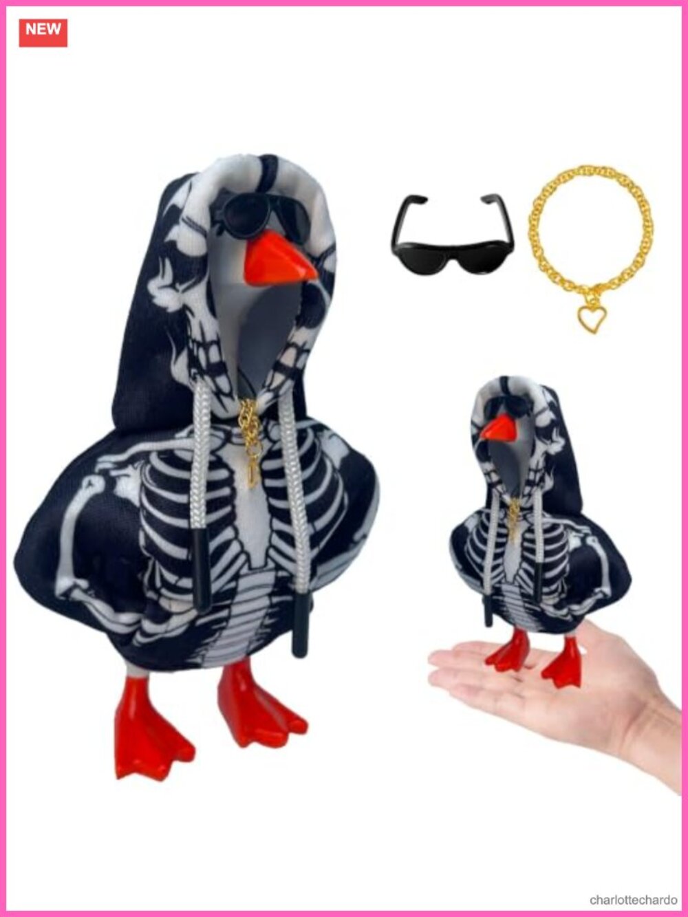 Goth Skeleton Hoodie Set for 7-Inch Desk Goose Statue Halloween Costume